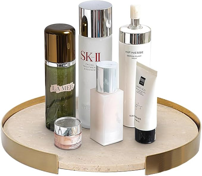 Travertine Tray, Round Marble Vanity Bathroom Countertop Tray, Ceramic Decorative Trays for Coffe... | Amazon (US)