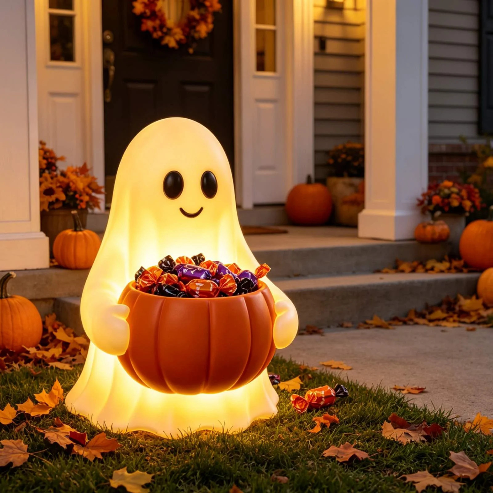 Lighted Halloween Ghost Candy Bowl, Cute LED Ghost Holding Pumpkin Candy Bucket for Trick or Trea... | Walmart (US)