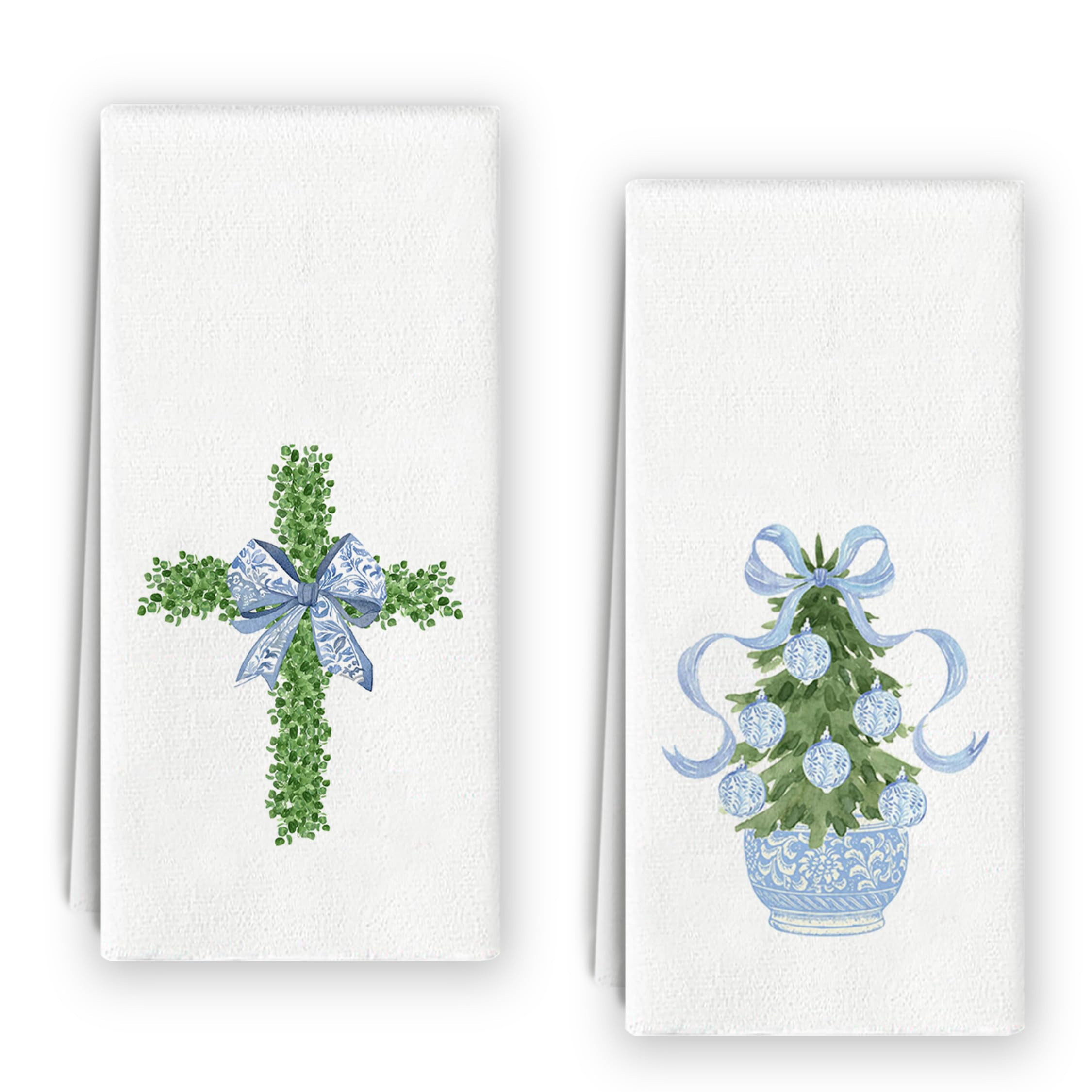 Blue and White Chinoiserie Dish Towels Set - Set of 2, Blue and White Kitchen Decor, Chinoiserie Decor, Preppy Cross Blue Bow Chinoiserie Kitchen Towels Hand Towels 16x24 | Amazon (US)