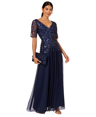Women's Embellished Mesh V-Neck Gown | Macy's