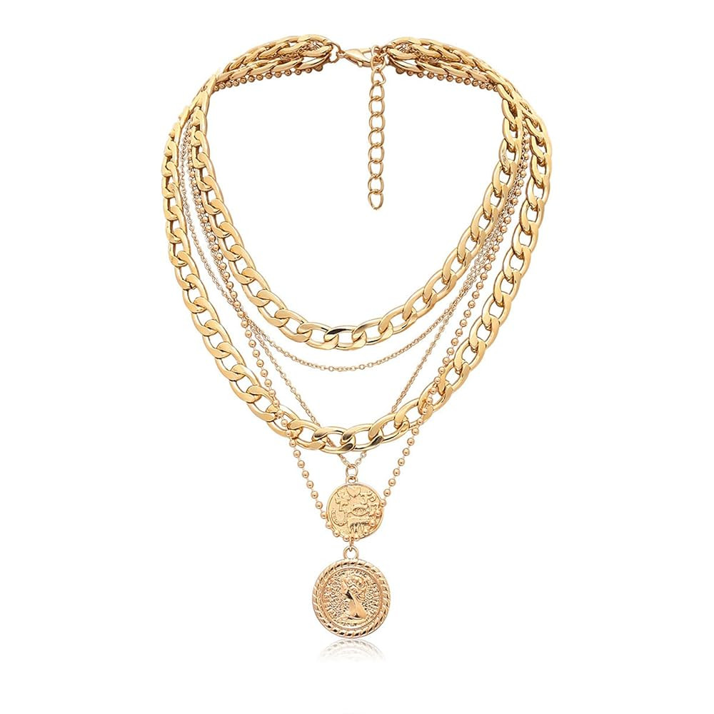 Gold Pirate Necklace for Women Layered Pirate Necklaces Vintage Coin Pendant Necklace Chunky Chain Necklaces Halloween Costume Accessories | Amazon (US)