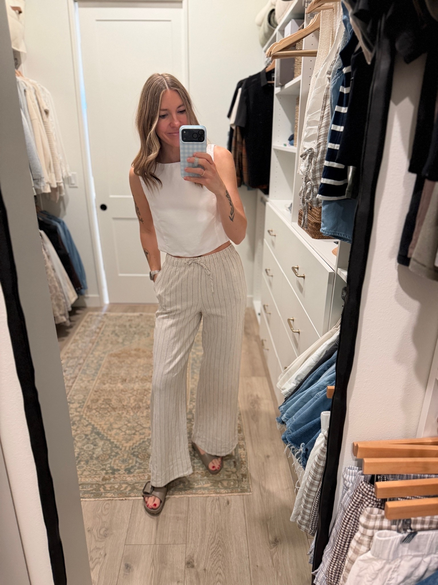 So ready for summer! These linen pants are selling out, but I found them in stock and all sizes at Scheels! Love the subtle stripe. I’m wearing a S. ￼

#LTKootd #LTKTall