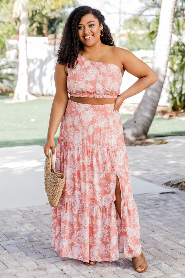 Late Summer Nights Coral Tropical Skirt Set | Pink Lily