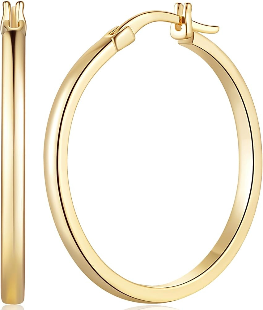 14K Gold Hoop Earrings for Women 14K Gold Earrings Lightweight Earrings Hoops 20mm/30mm | Amazon (US)