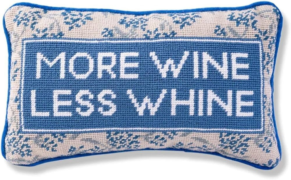 FURBISH Handmade Needlepoint Decorative Throw Pillow - More Wine - 9" x 15" - Small Embroidered A... | Amazon (US)