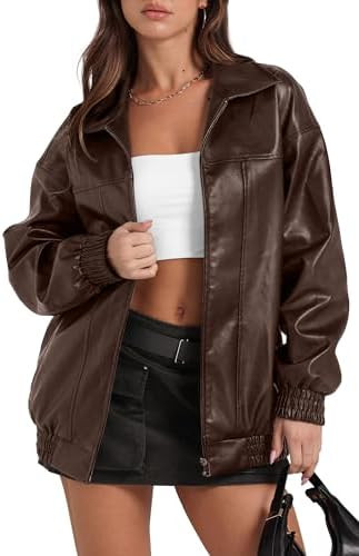Sampeel Leather Jacket Women Faux Oversized Motorcycle Bomber Coats 2025 Fall Fashion Outfits Win... | Amazon (US)