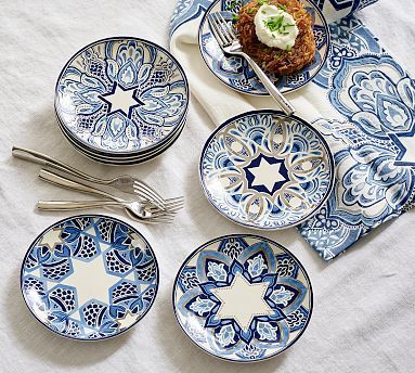 Hanukkah Latke Stoneware Appetizer Plates - Set of 8 | Pottery Barn (US)