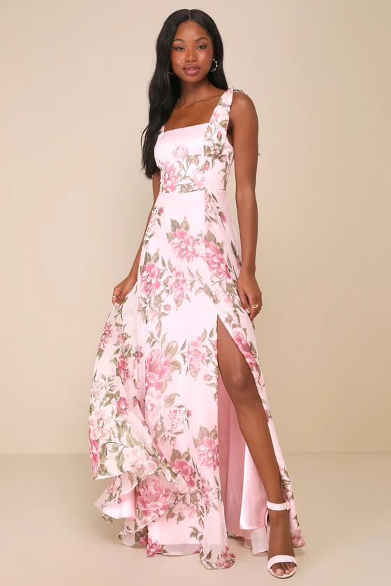 Love Me Forever Pink Floral Square Neck Maxi Dress | Lulus