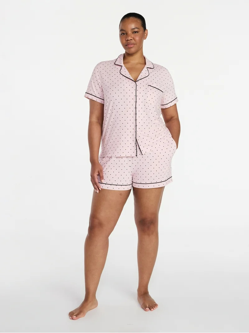 Joyspun Women's Dreamy Soft Collection Notch Top and Shorts Pajama Set, 2-Piece, Sizes XS-3X | Walmart (US)