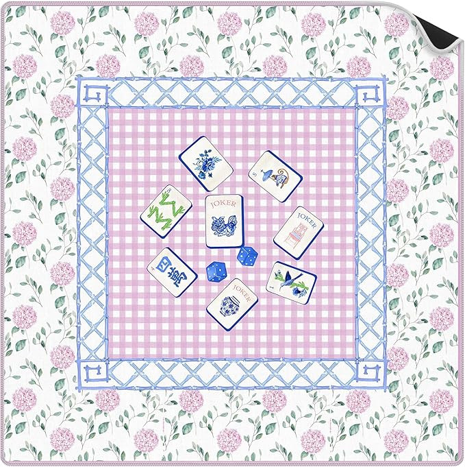 Pink Hydrangea Chinoiserie Mahjong Mat Gifts 31.5 x 31.5 in, Blue Pink Floral Mahjong Mat for Tab... | Amazon (US)