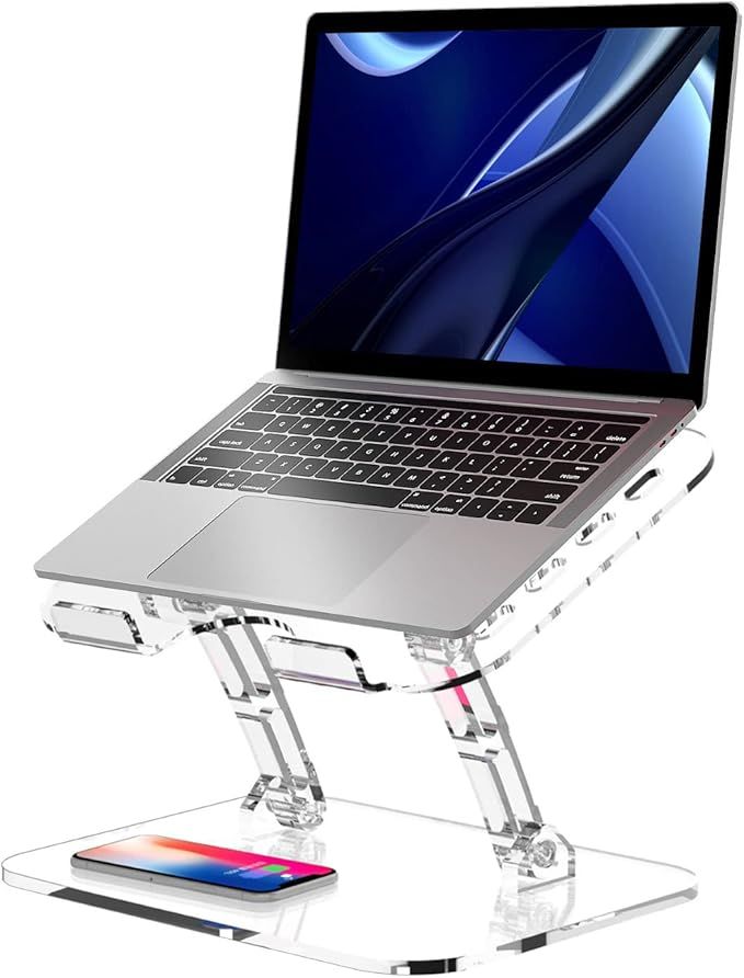 Lpoake 2023 Upgraded Acrylic Laptop Stand for Desk Clear Laptop Riser Adjustable Height White Com... | Amazon (US)