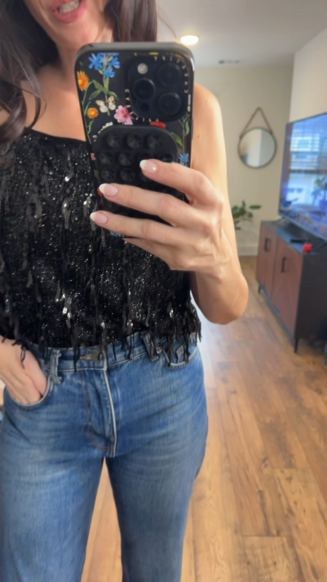 Looking for a casual but still chic New Year's Eve outfit? Pair jeans with a fun sparkle top and heels.

#NYE #Heels #jesns #casualoutfit #girlsnightout #loft 

#LTKSaleAlert #LTKgrwm #LTKHoliday