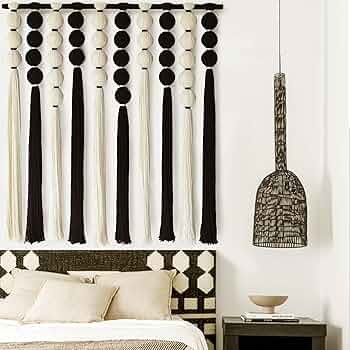 IOWER Large Macrame Wall Hanging Macrame Wall Decor Black and White Sphericity Cotton Textile Wal... | Amazon (US)