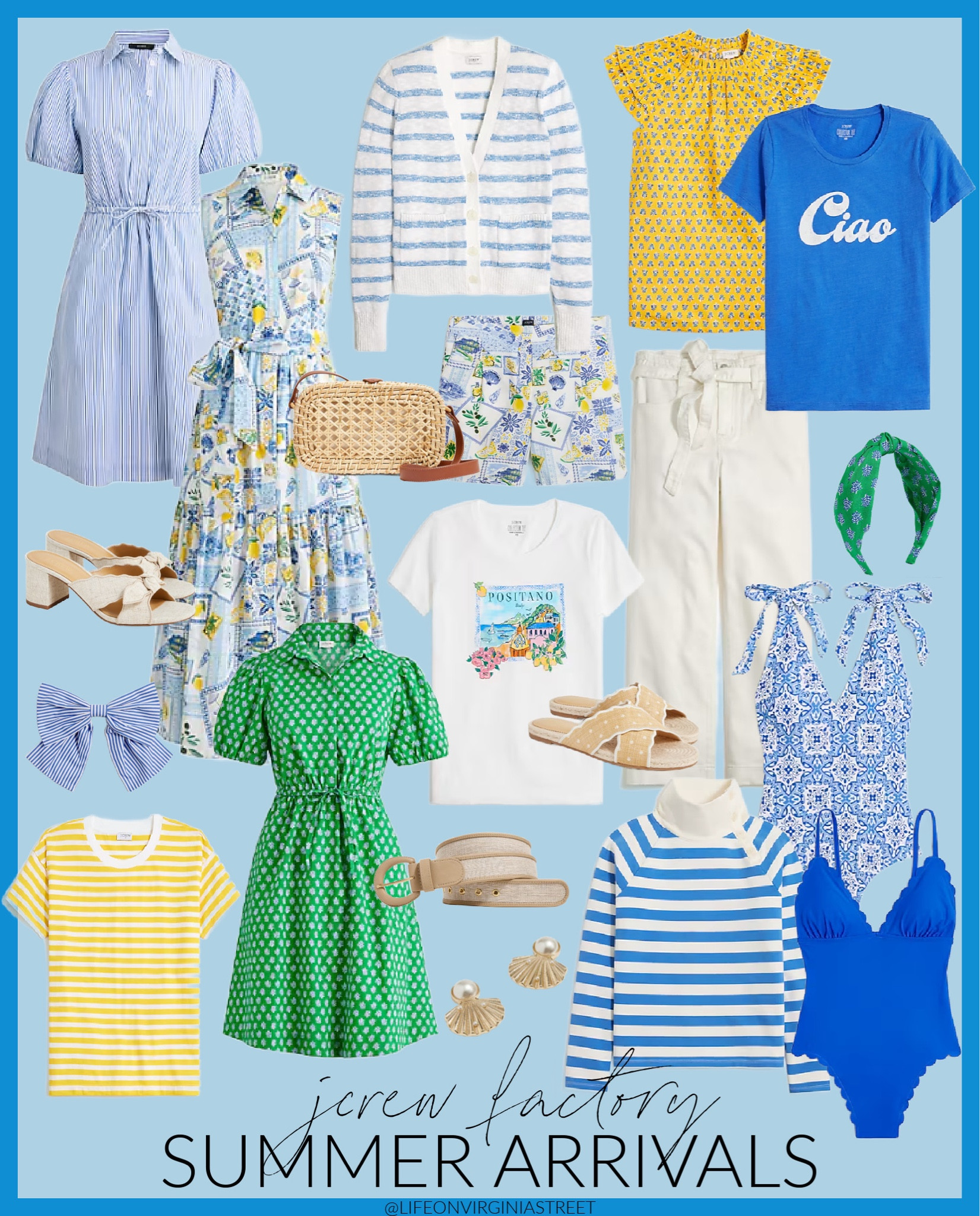 Loving these new Italian-inspired outfits from J Crew Factory for summer! Includes a chic striped mini dress, Italian postcard collared short dress, Positano tshirt, Ciao t-shirt, striped tee, striped button collar sweatshirt, tie shoulder swimsuit, scalloped swimsuit, paperbag pants,  woven crossbody purse, beach sweaters and more! See all of my top picks here: https://lifeonvirginiastreet.com/j-crew-factory-summer-24-new-arrivals/.
.
#ltksalealert #ltkseasonal #ltktravel #ltkfindsunder50 #ltkfindsunder100 #ltkover #ltkstyletip #ltkmidsize #ltkswim #ltkworkwear #ltkwedding summer dresses, summer outfit ideas, 

#LTKSaleAlert #LTKFindsUnder50 #LTKSeasonal