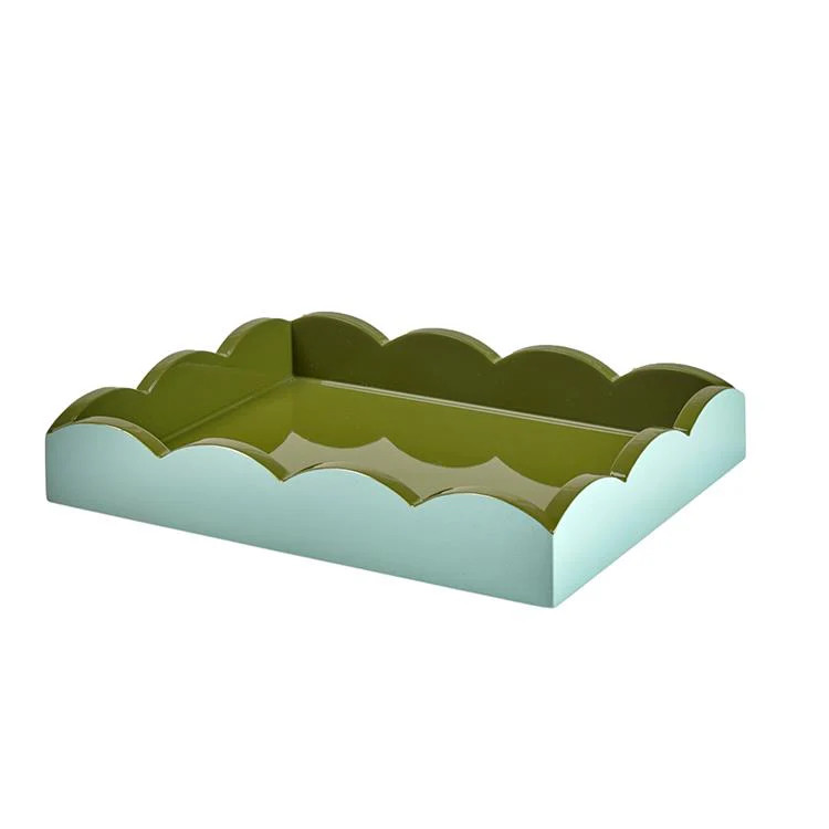 Eau De Nil & Khaki Lacquered Scallop Small Two-Tone Tray | Addison Ross US