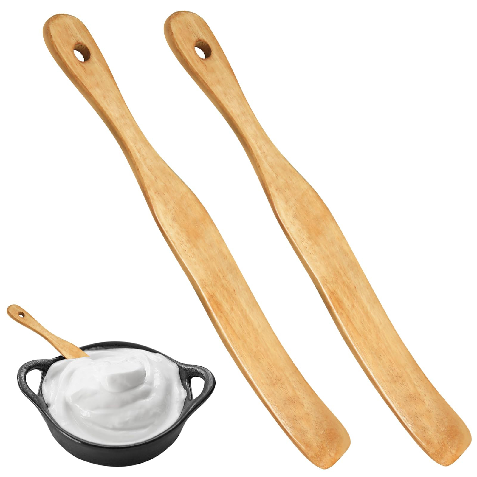 2Pcs Wooden Spatula for Cooking, Kitchen Tools Wooden Spurtle Spatula Dough Stir with Hanging Hol... | Amazon (US)