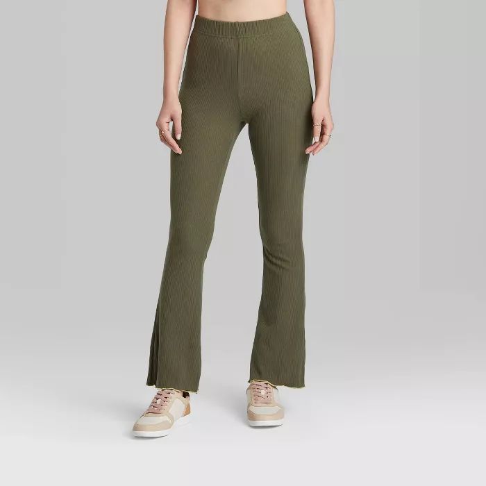 Women's High-Waisted Ribbed Lettuce Edge Flare Pants - Wild Fable™ | Target