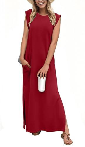 GRECERELLE 2026 Women Year-Round Casual Round Neck Loose Split Wrinkle-Free Long Maxi Vacation Dr... | Amazon (US)