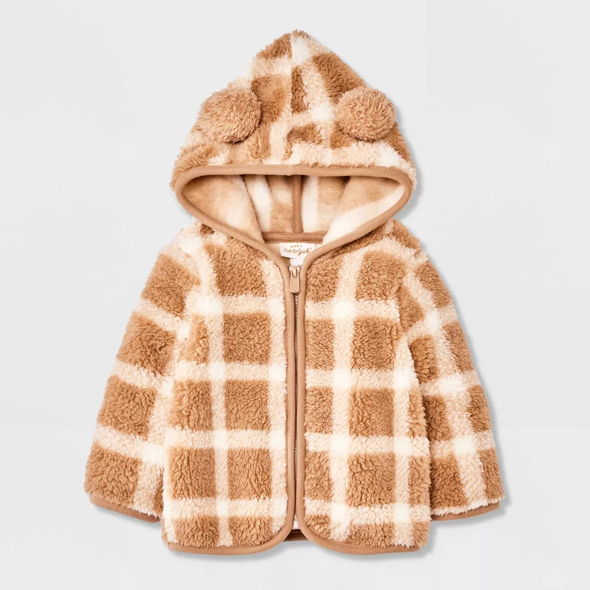 Baby Plaid Faux Shearling Hooded Jacket - Cat & Jack™ Brown | Target