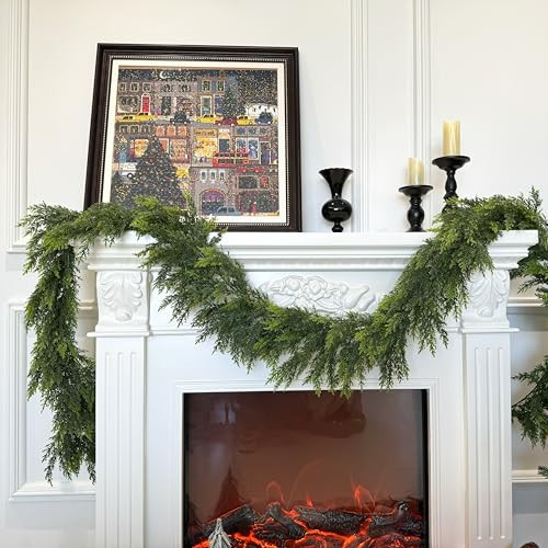 2PCS Cedar Garland Real Touch Artificial Cypress Christmas Garland,Realistic Pine Garland for Mantle Fireplace Table Home Decoraiton Young Green 6FT | Amazon (US)