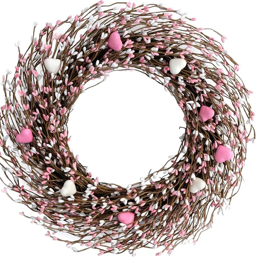 Idyllic 18 Inch Pink White Color Berries Wreath for Front Door, Valentines Day Heart Berries Wrea... | Amazon (US)