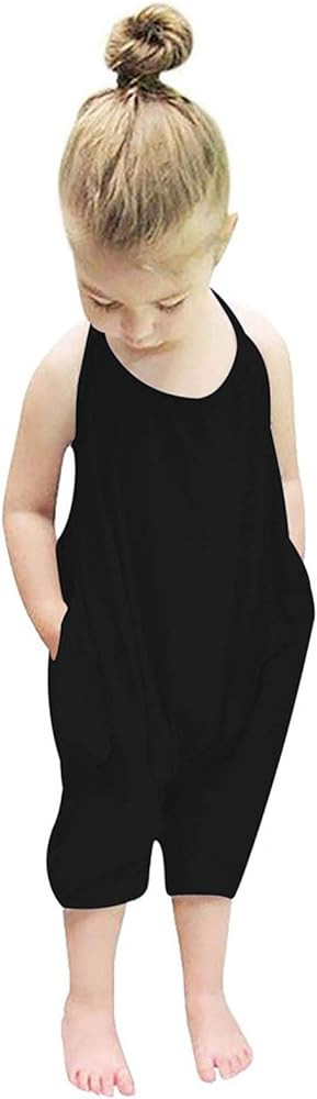 Baby Backless Strap Slouch Jumpsuit for Toddler Girls Cute Harem Halter Romper Pants with Pockets | Amazon (US)