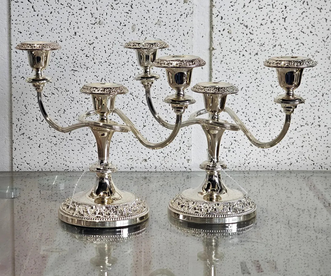 Pair of Silver-plated Candelabra, Vintage, Twisted Arms, Three-candle Candelabra, Silver Plated Z... | Etsy (US)