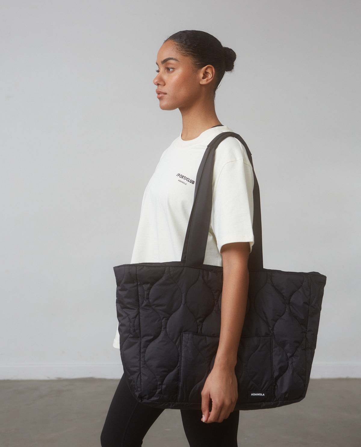 Quilted Nylon Tote Bag - Black | Adanola UK
