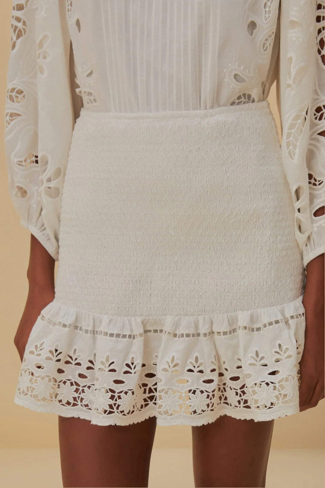 White Richelieu Mini Skirt | FarmRio (US)