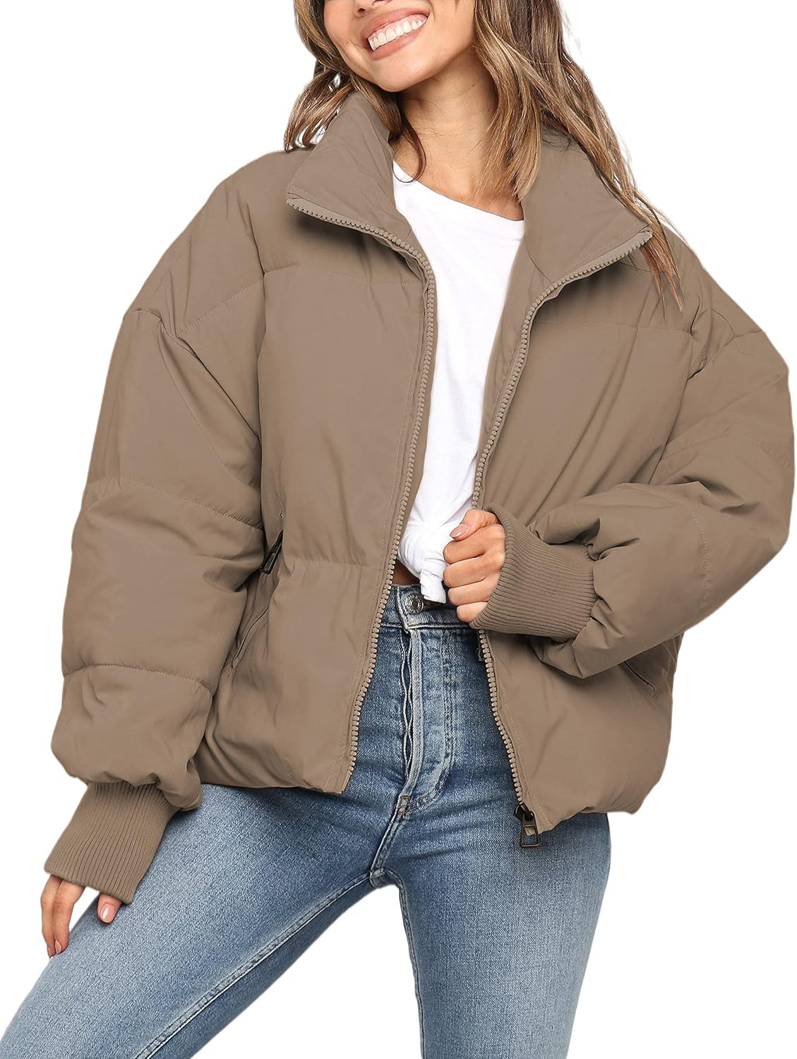 LianLive Womens Cropped Puffer Jacket Oversized Black Short Puffy Winter Coat | Amazon (US)