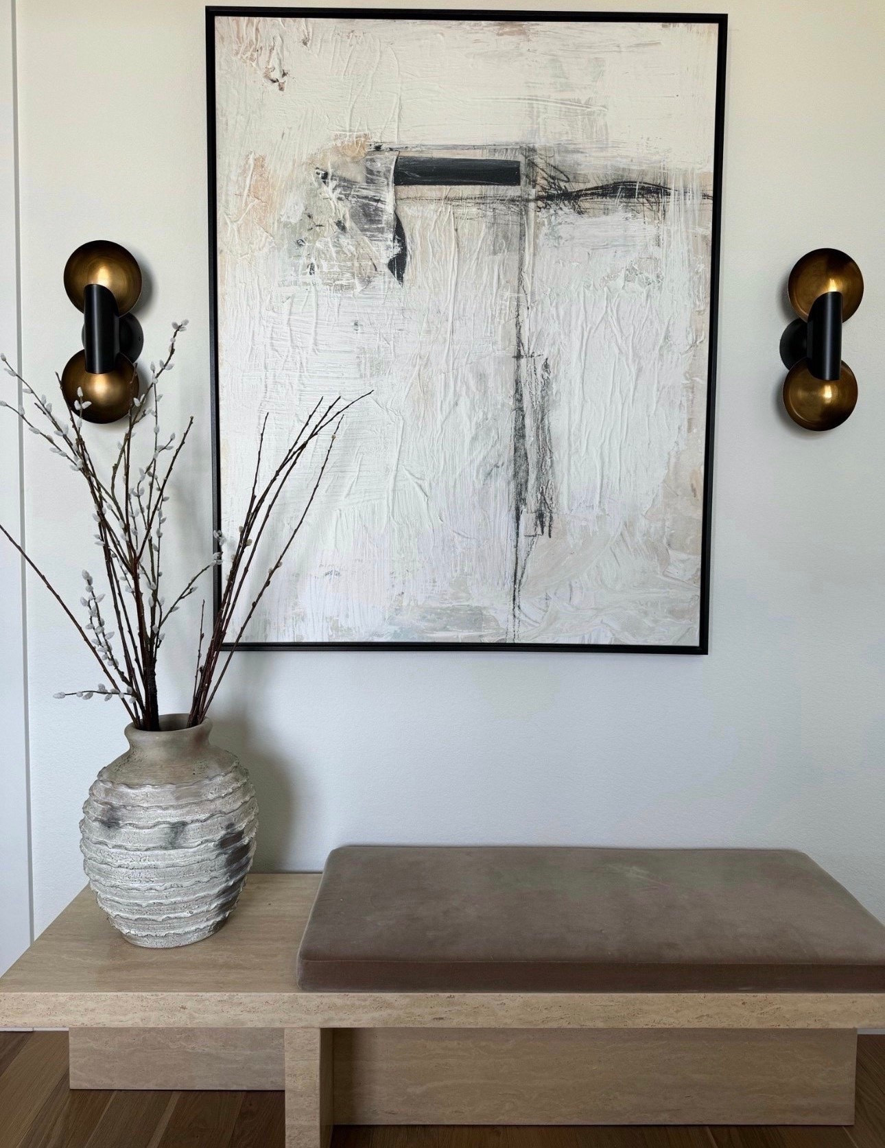 Home decor 
Sconce 
Modern 
Design 
Bench 
Entry

#LTKdayinmylife #LTKHome #LTKOver40