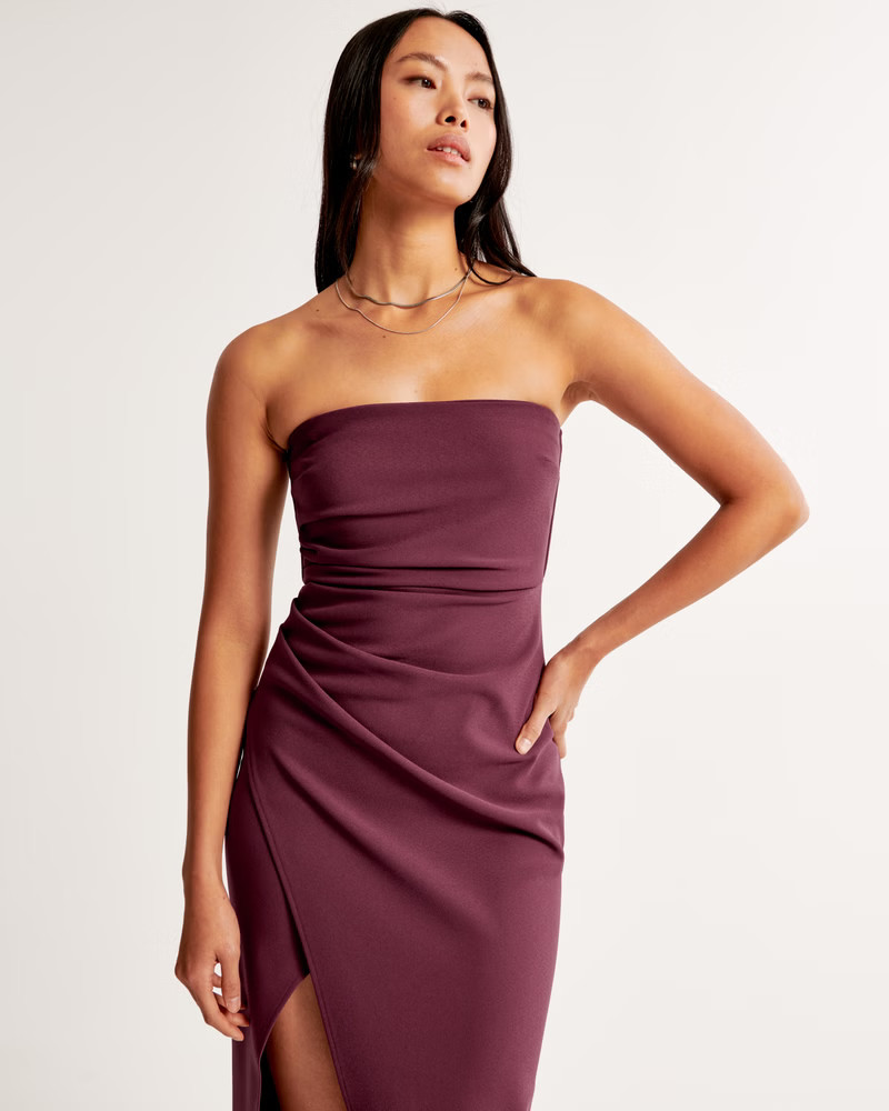 Strapless Crepe Midi Dress | Abercrombie & Fitch (US)