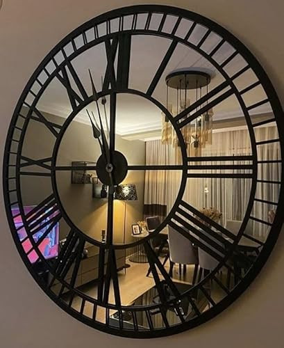 Black Large Mirror Wall Clock Real Silver Mirror Wall Clock,Modern Clocks for Wall, Big Clock Silent Non Ticking,Home Decor,Battery Operated (19,7 Inches, Silver-Black) | Amazon (US)