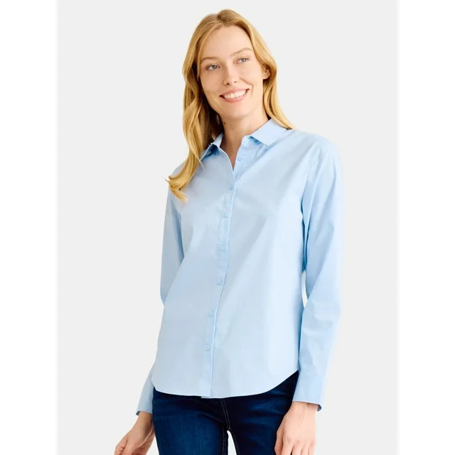 Time and Tru Women's Button Front Shirt, Sizes S-XXXL | Walmart (US)
