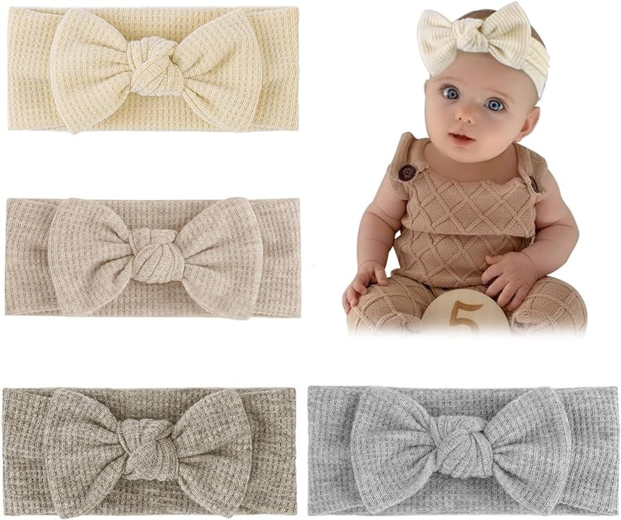 YanJie 4 PCS Baby Girl Headbands Handmade Big Bows Soft Stretchy Infant Newborn Headband with Bow... | Amazon (US)