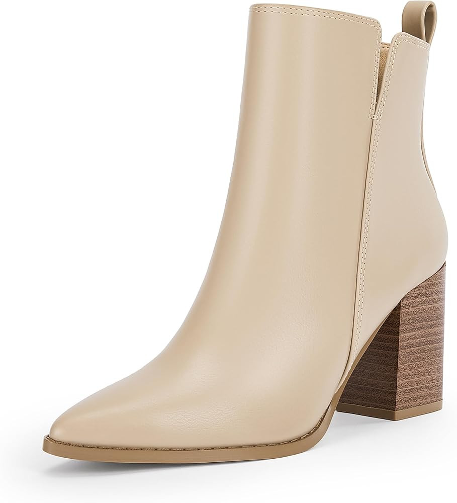 Rilista Womens V Cutout Ankle Boots Pointed Toe Chunky Block Stacked Heel Booties Side Zipper Shoes | Amazon (US)