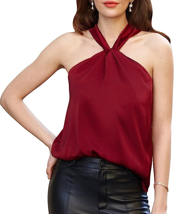 GRACE KARIN Women's Sequin Sparkle Tank Tops Halter Neck Keyhole Knot Slim Fit Cocktail Tops | Amazon (US)