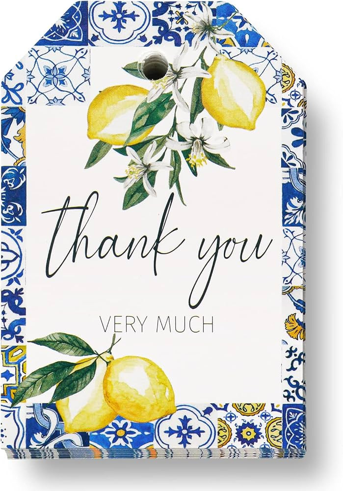 AnyDesign 100Pcs Lemon Thank You Favor Tags Vintage Lemon Craft Hanging Tags with Hemp Rope for W... | Amazon (US)