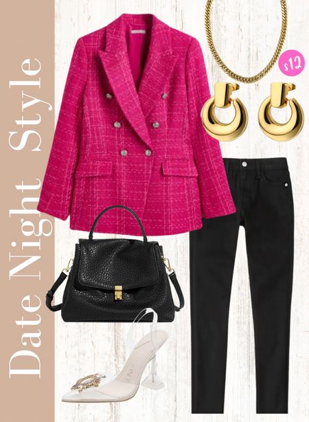 Date night outfit 
Pink blazer 
Black jeans 
Amazon purse 
Clear heel 
#LTKstyletip
#LTKworkwear

#LTKunder50 #LTKSeasonal #LTKFind