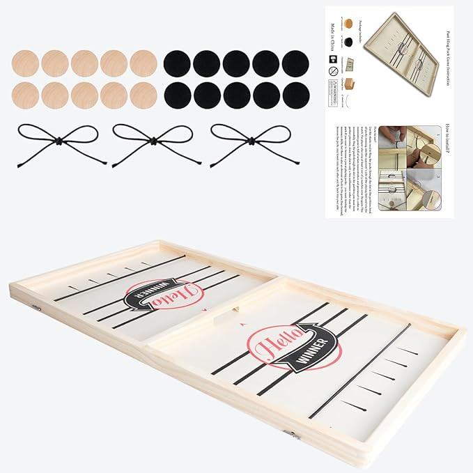Fast Sling Puck Game Test Your Speed and Accuracy, Large Size Fast Action Wooden Air Hockey Board... | Amazon (US)