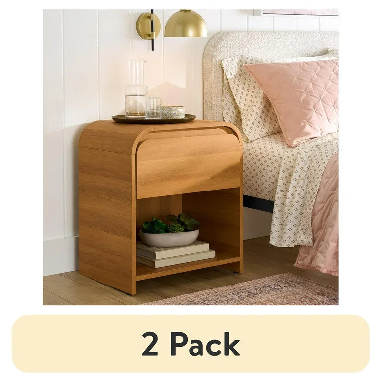 (2 pack) Better Homes & Gardens Juliet Nightstand with USB, Light Honey Finish | Walmart (US)