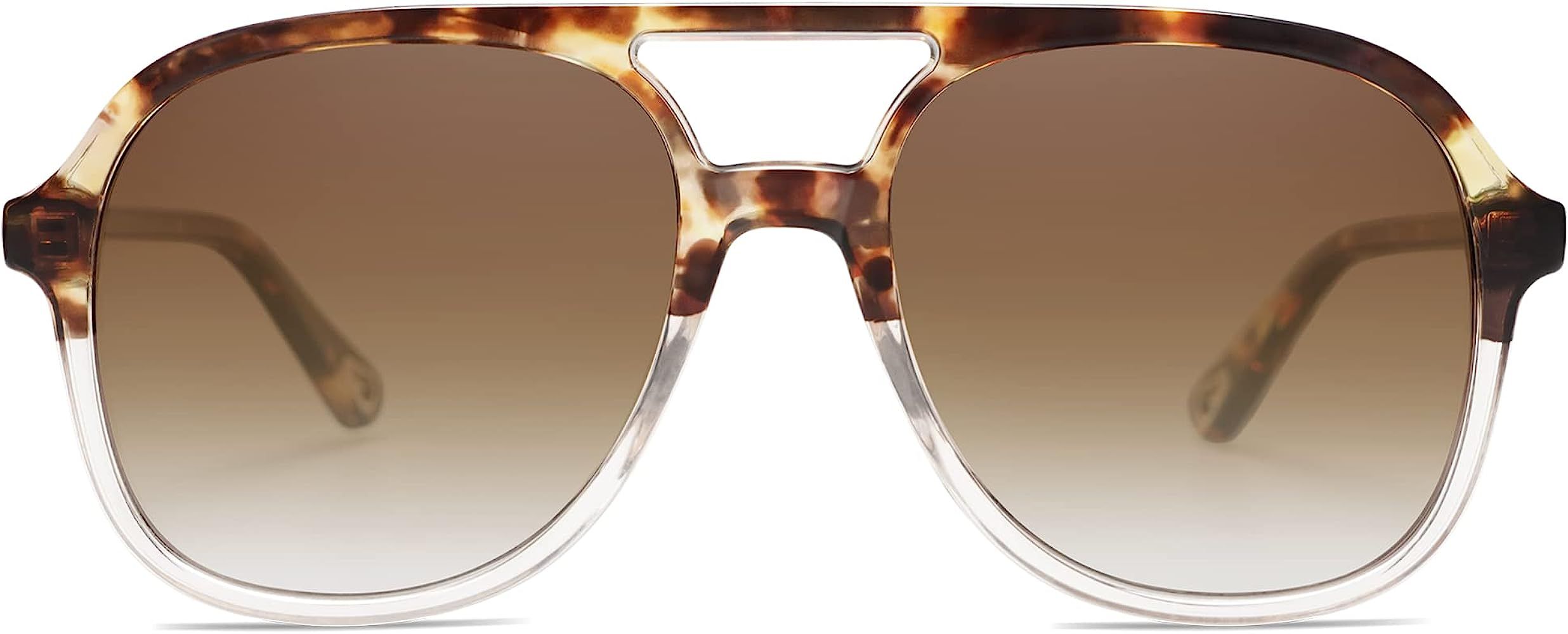 SOJOS Retro Square Polarized Aviator Sunglasses Womens Mens 70s Vintage Double Bridge Sun Glasses | Amazon (US)