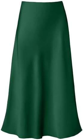 Women's Satin High Waist Hidden Elasticized Waistband Flared Casual A Line Midi Skirt | Amazon (US)