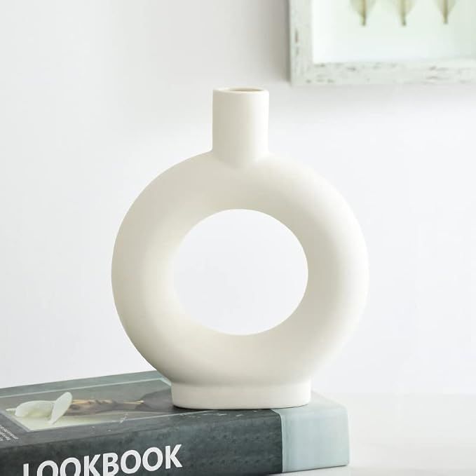 Ceramic Vase Modern Geometric Decoration Vases for Living Room Bedroom Table Home Office Decor | Amazon (US)