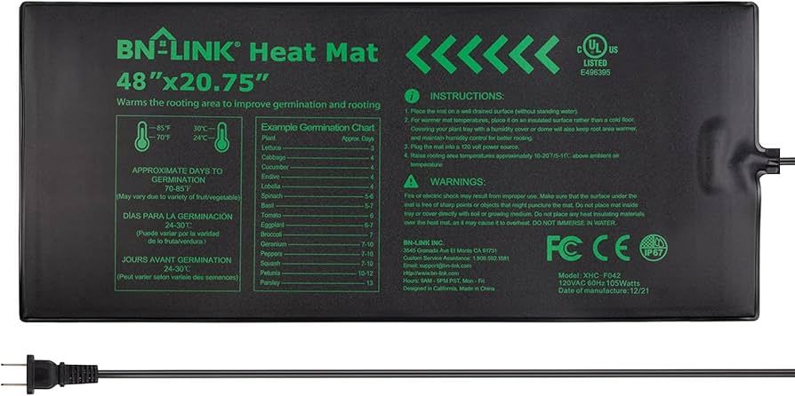 BN-LINK Durable Seedling Heat Mat Warm Hydroponic Heating Pad Waterproof 48" x 20.75" for Seed St... | Amazon (US)
