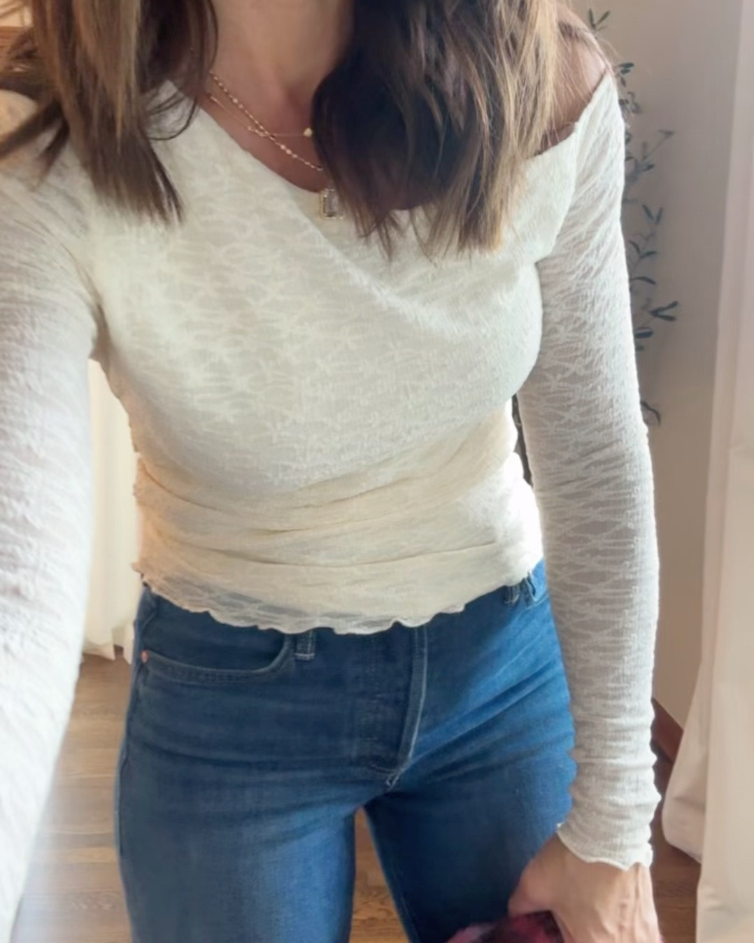 Winter outfit styling. Love the lace details on this top. 
XS. 3 colors 

#LTKSeasonal #LTKHoliday #LTKOver40