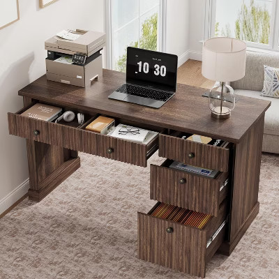 COZONY 60" Modern Office Executive Desk with Fluted Wood Top, File Cabinet & Drawers, Spacious Storage Writing Desk for Home Office, Study & Bedroom | Target