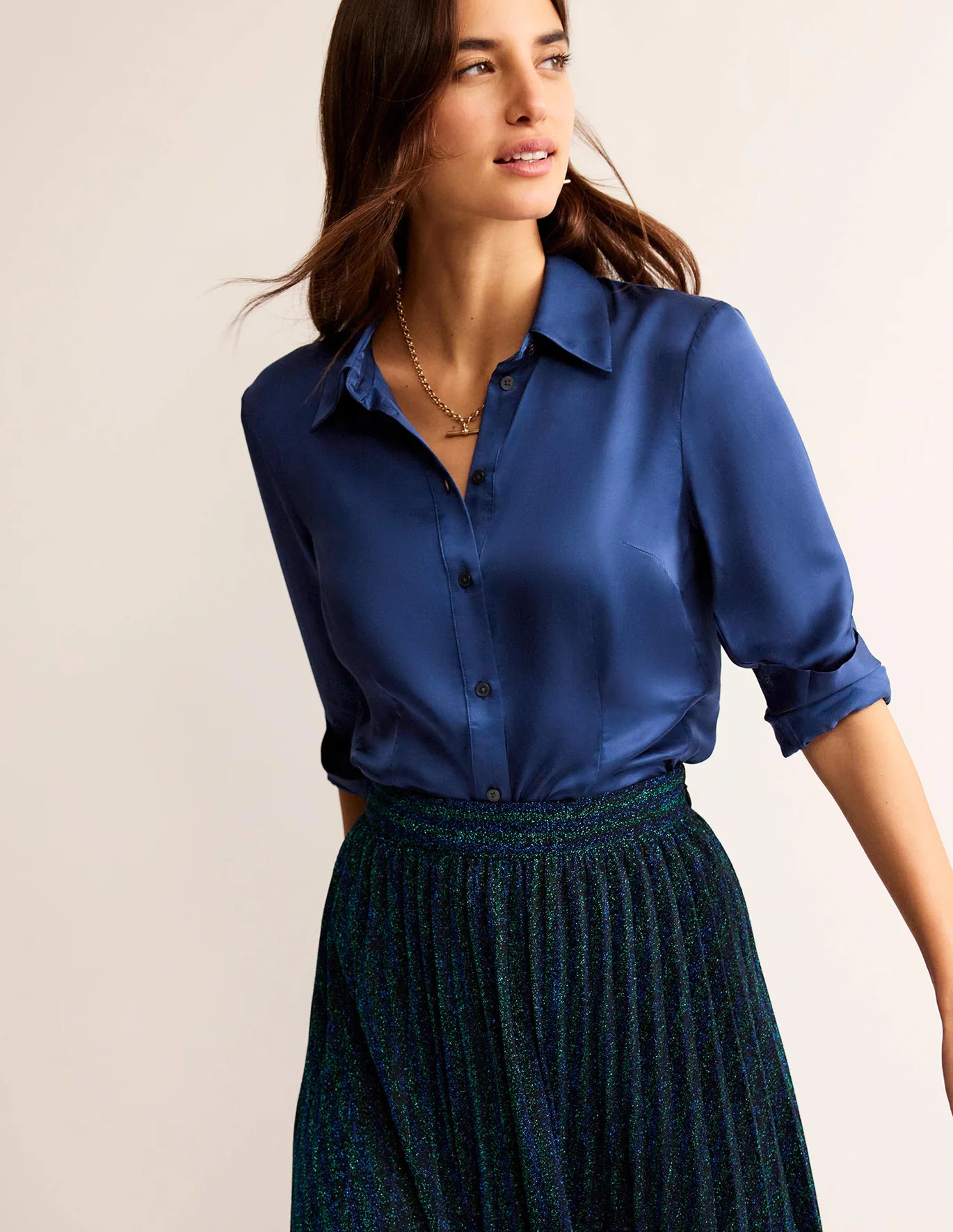 Saskia Satin Shirt - Atlantic | Boden (UK & IE)