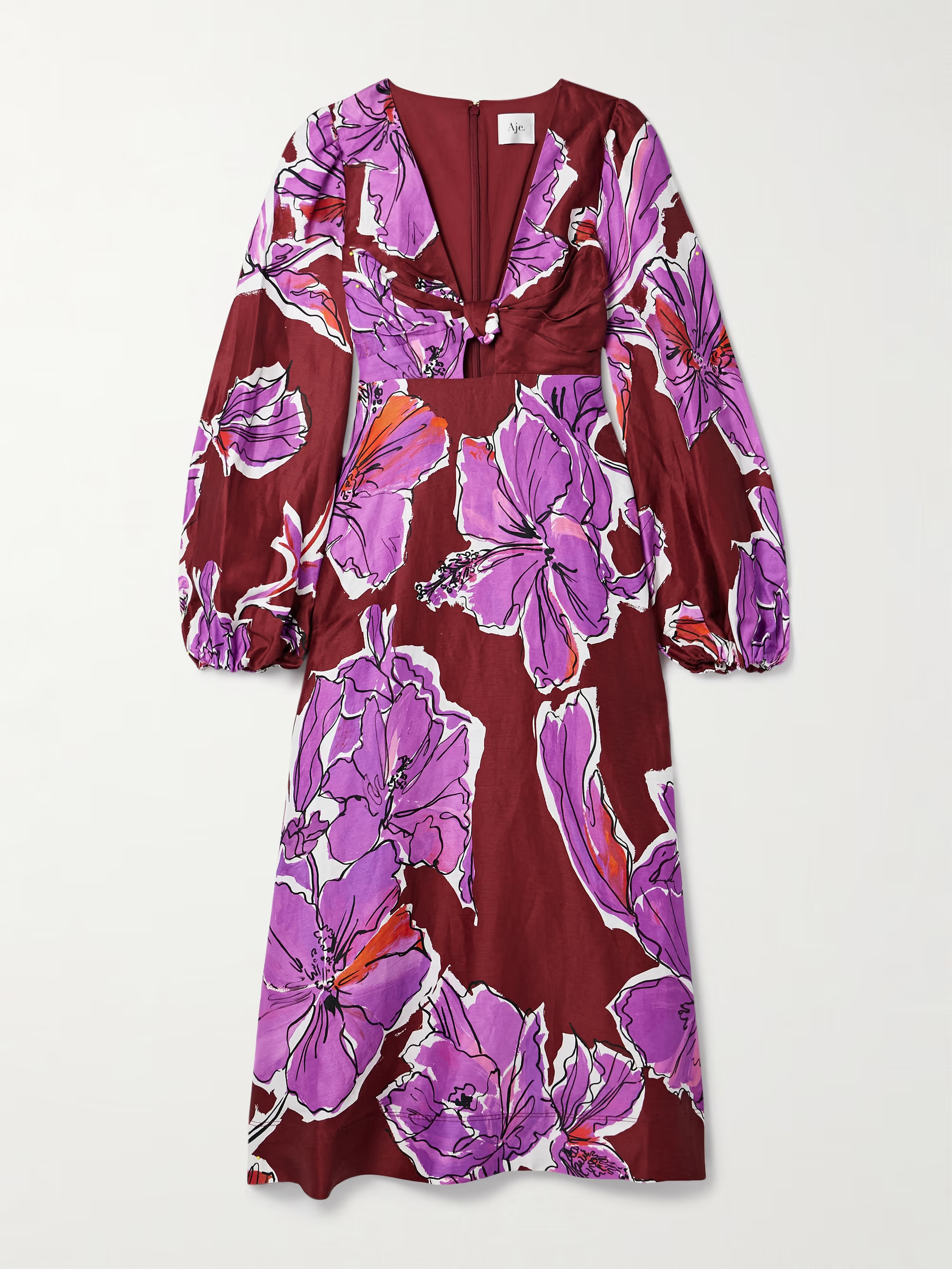 Inflorescence gathered floral-print linen-blend midi dress | NET-A-PORTER APAC