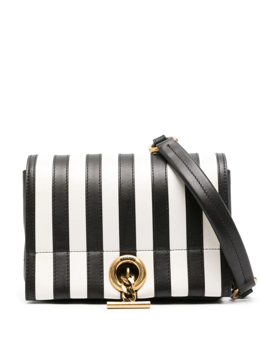 Moschino striped leather shoulder bag - Black | Farfetch Global